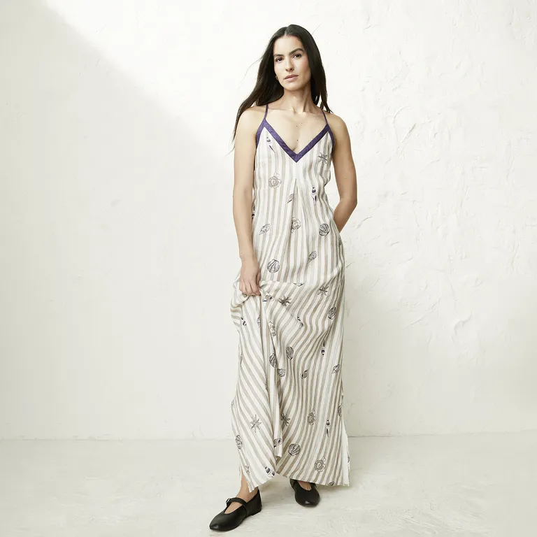 BASEMENT Vestido Mujer 100% Lino x Fran Larrain