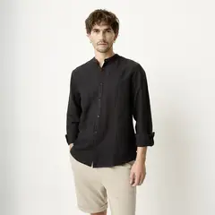 BASEMENT - Camisa Casual Manga Larga Lino Hombre