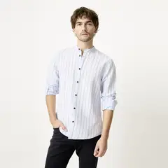 BASEMENT - Camisa Casual Manga Larga Lino Hombre