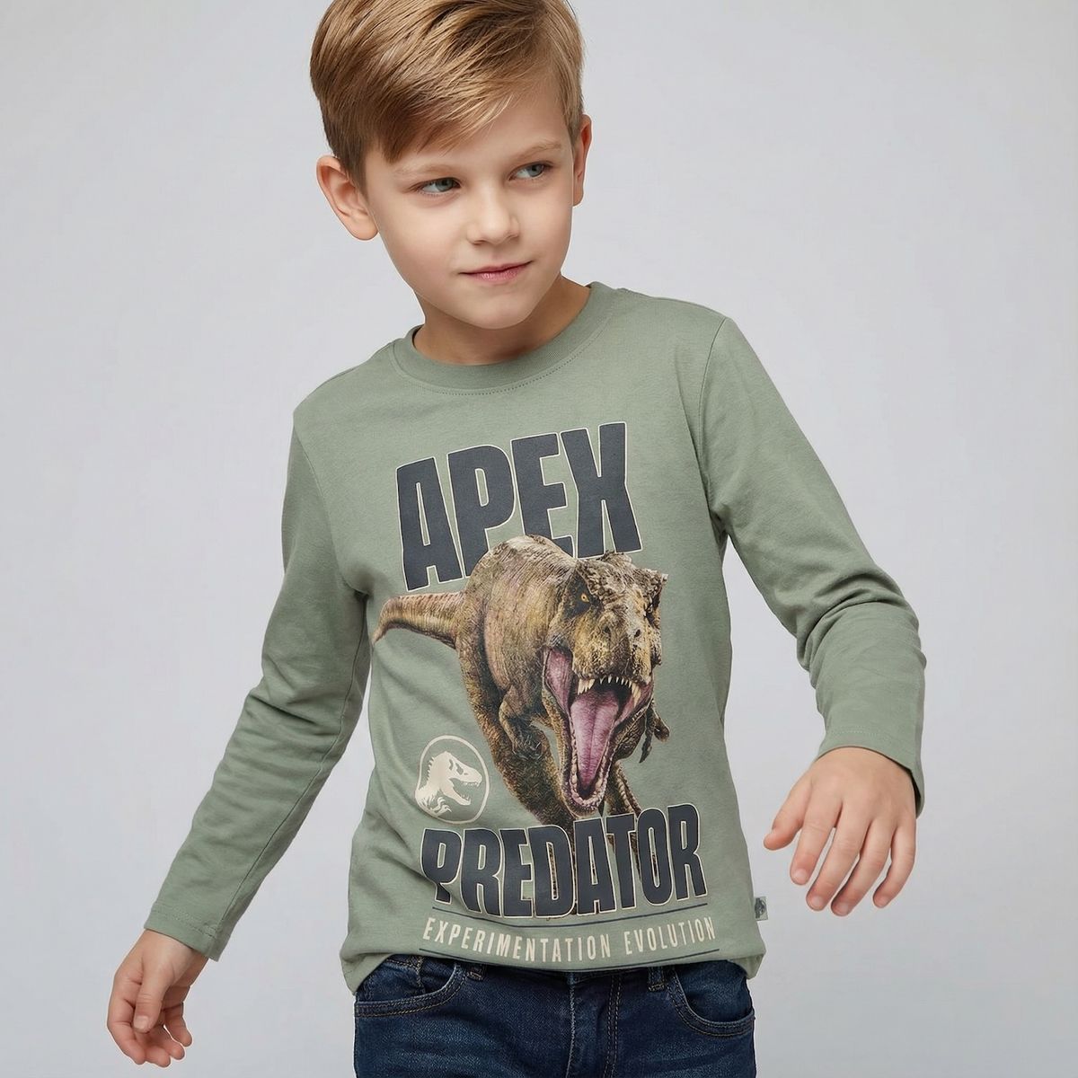 JURASSIC WORLD - Polera Manga Larga Algodón Niño Verde Jurassic World