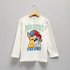 PAW PATROL - Polera Manga Larga Algodón Niño Blanco