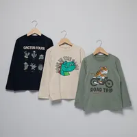 Pack de 3 Poleras Niño Manga Larga Algodón