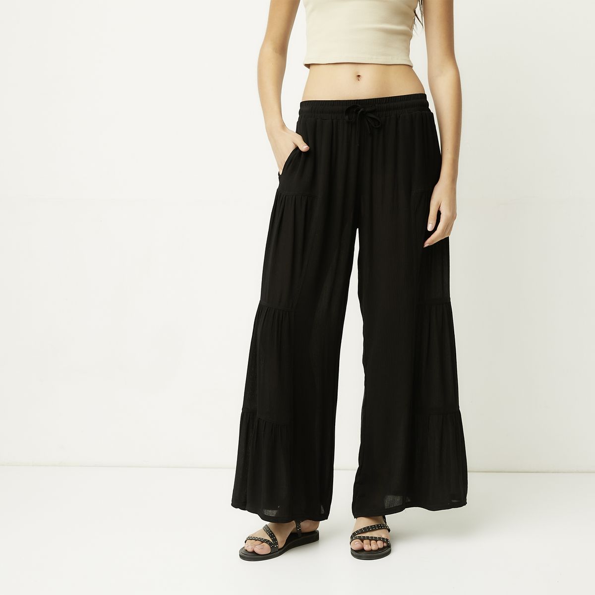 SYBILLA - Pantalón Wide Leg Tiro Medio Mujer Sybilla
