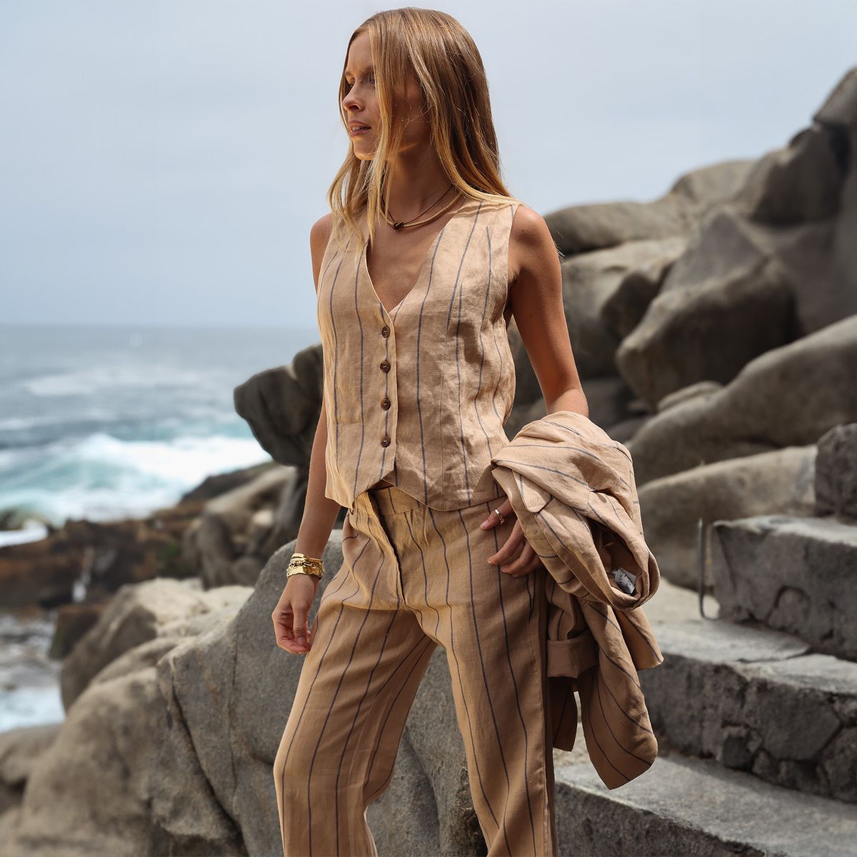 BASEMENT - Pantalón Paula Mekis Tiro Medio Lino Mujer Basement