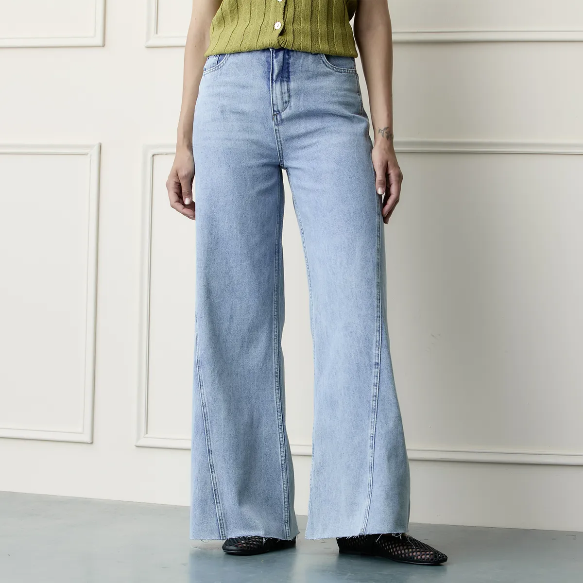 BASEMENT - Jeans Wide Leg Tiro Alto Mujer Basement