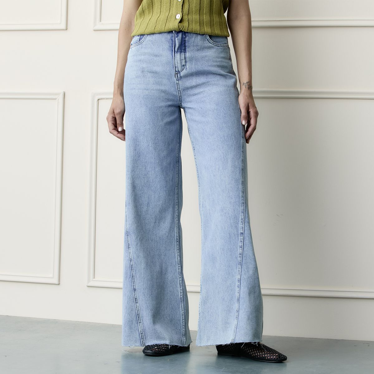BASEMENT - Jeans Wide Leg Tiro Alto Mujer Basement