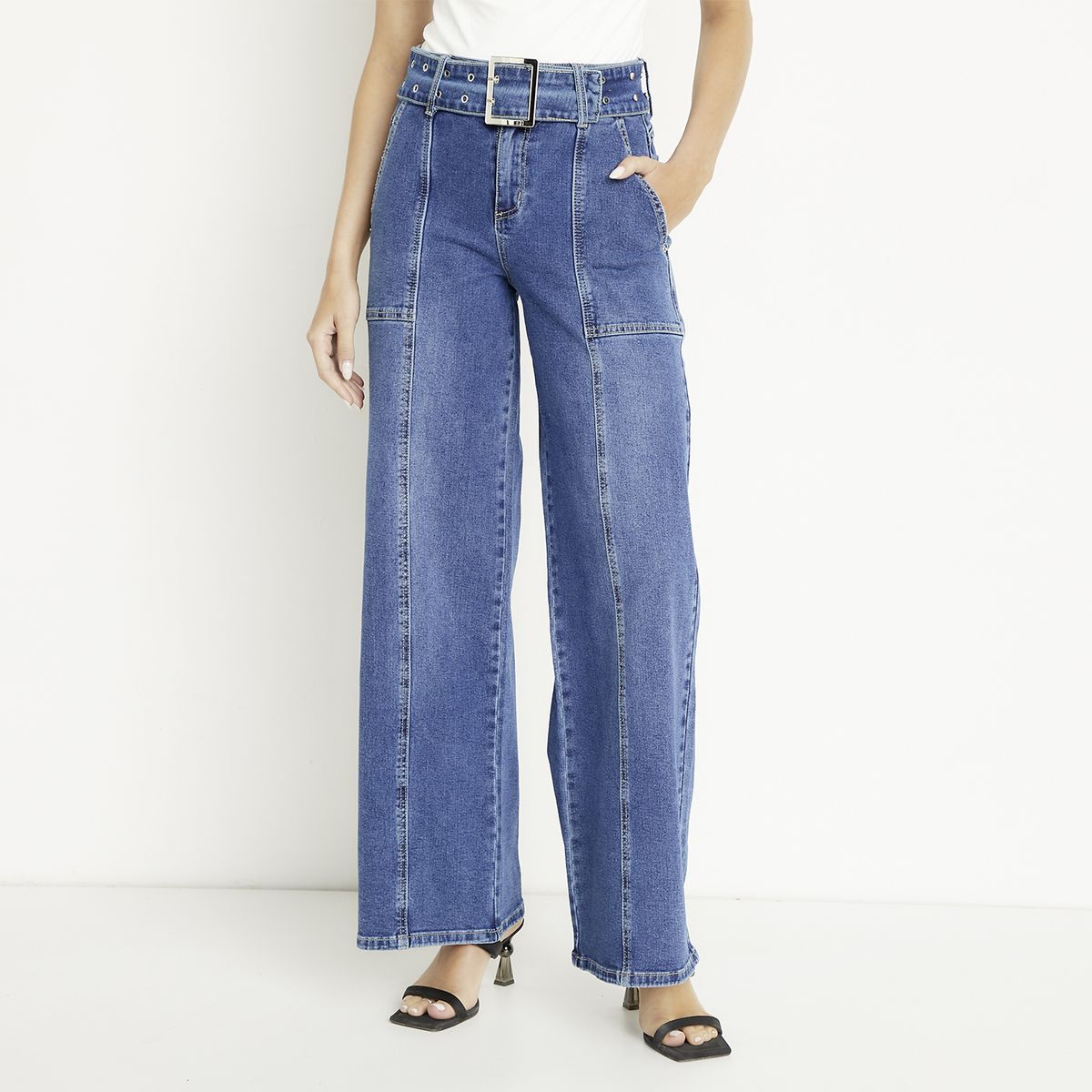 MOSSIMO - Jeans Wide Leg Tiro Medio Mujer Mossimo