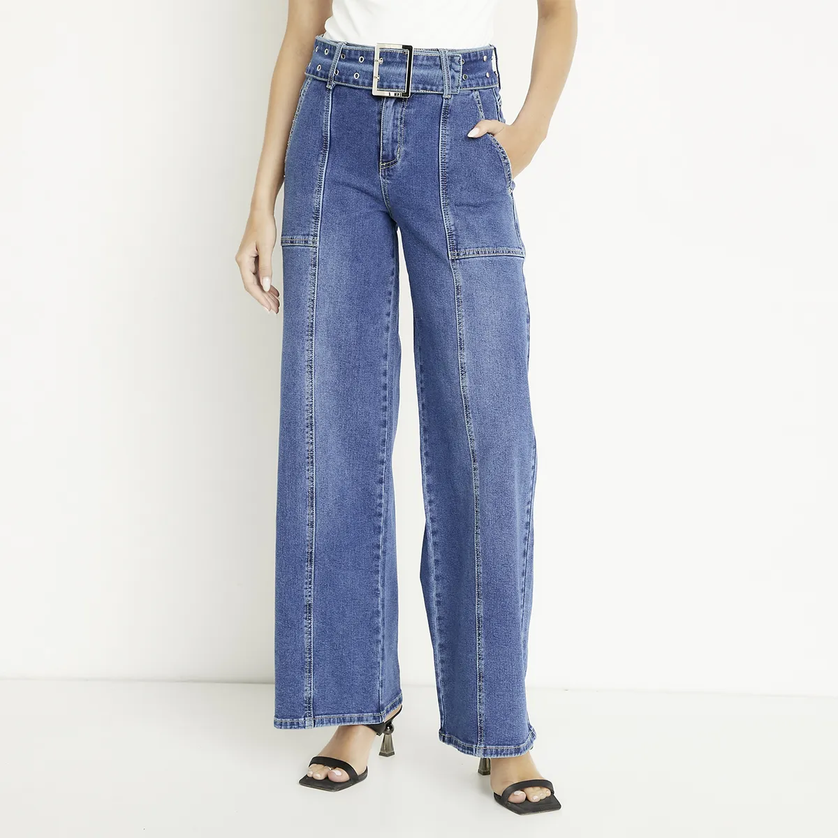 MOSSIMO - Jeans Wide Leg Tiro Medio Mujer Mossimo