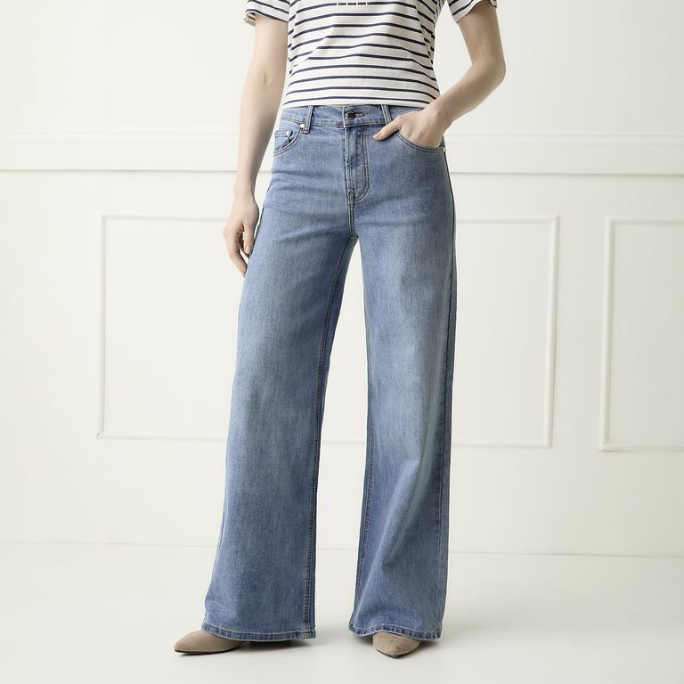 Jeans Wide Leg Tiro Medio Mujer