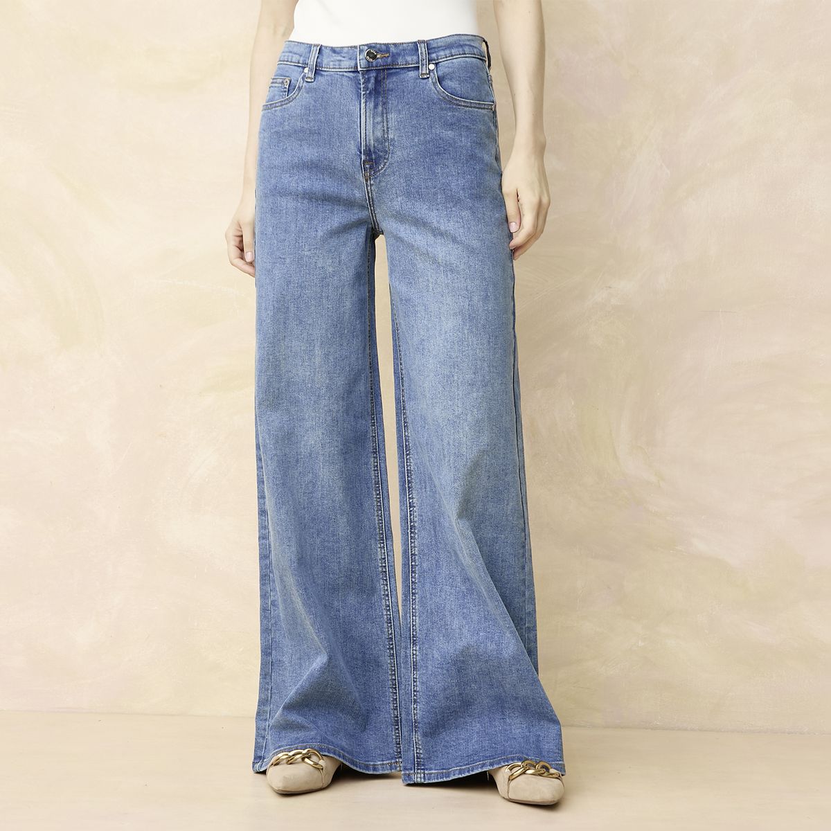 ELLE - Jeans Wide Leg Tiro Medio Mujer Elle