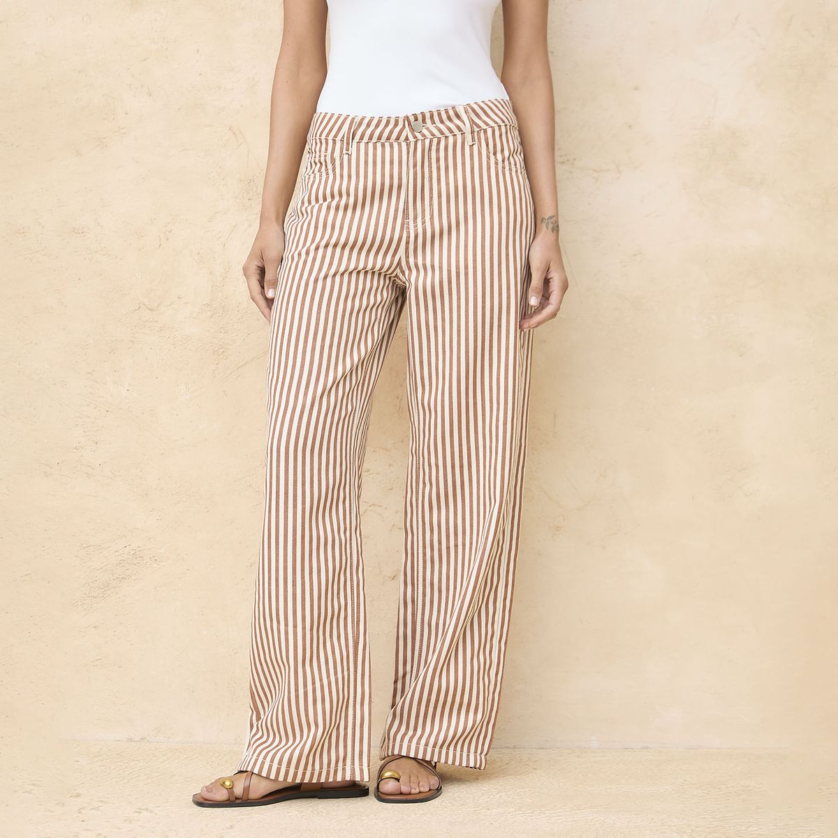 BASEMENT - Pantalón Wide Leg Tiro Alto Mujer Basement