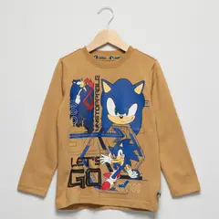 SONIC - Polera Manga Larga Algodón Niño Café