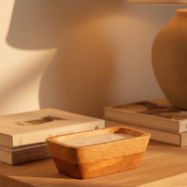 CASA CANTABRIA Vela Adorno Decorativo Madera 20x11x6 Cm Dos Mechas