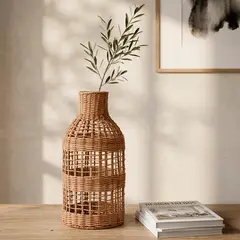 BASEMENT HOME - Jarrón Rattán 42x20 cm Fibra Natural Adorno Decorativo
