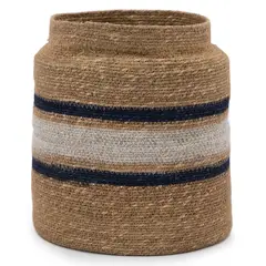 BASEMENT HOME - Canasto Fibra Natural Con Rayas 30X27 Cm Adorno Decorativo