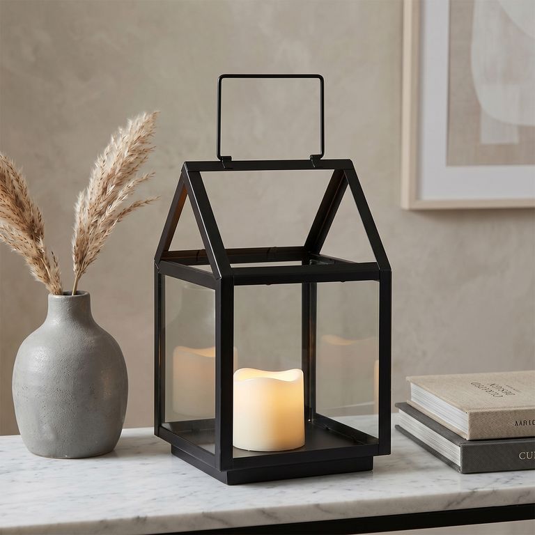 Fanal Negro De Metal 30X18 Cm Adorno Decoración