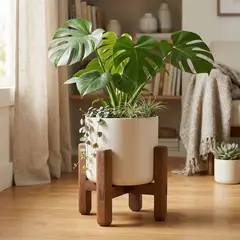 MICA - Macetero Con Pedestal De Madera 23X17 Cm Decoración