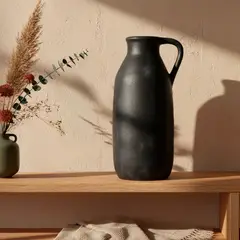 BASEMENT HOME - Jarrón Florero Cerámica Negro 33 Cm Decoración