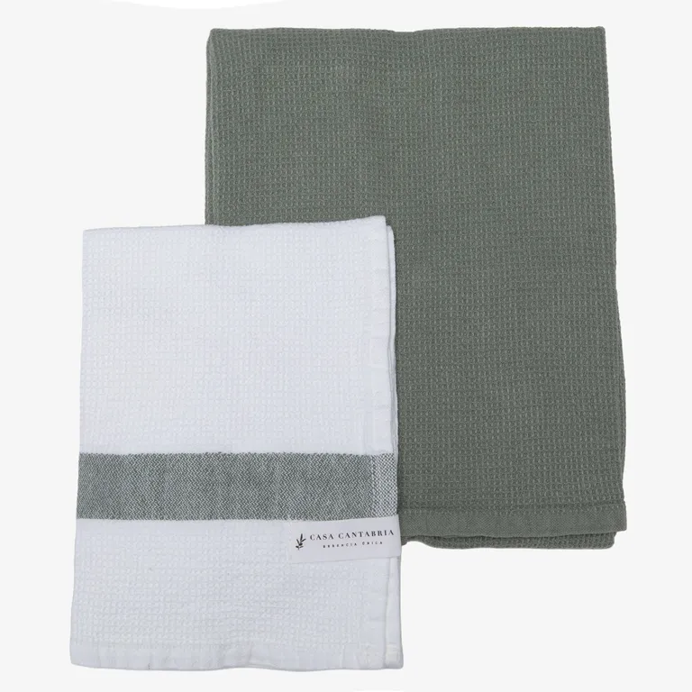 Set 2 Toallas Stripe Olive 40X70 Cm