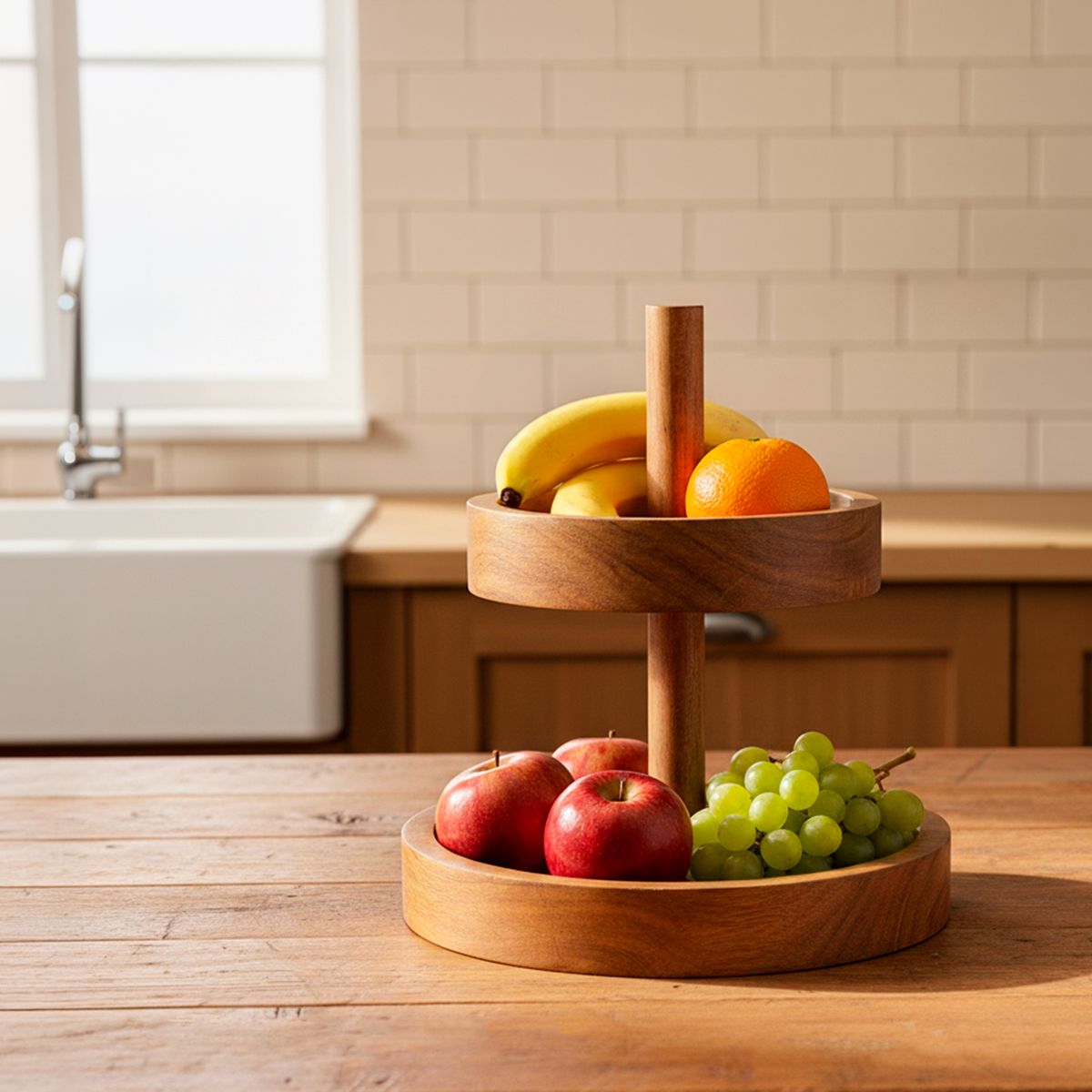 CASA CANTABRIA - Frutero Wood 2 Niveles 22,5X26 Cm Casa Cantabria