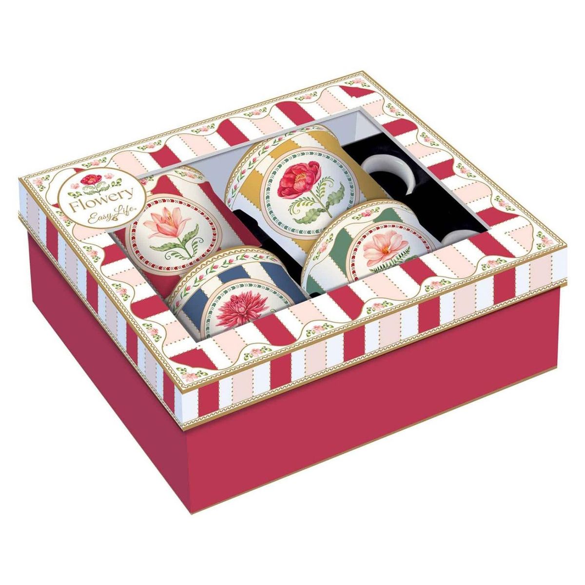  - Set 4 Mugs Flowery 300 Ml Easylife