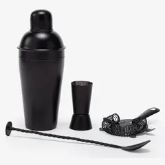 BASEMENT HOME - Set Coctelero 4 Piezas Acero Inoxidable - Coctelera/Medidor/Cuchara/Colador - Black Bar