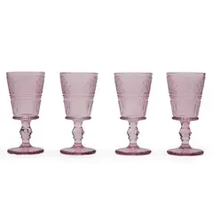 ROBERTA ALLEN - Set 4 Copas de Agua Vidrio Labrado Rosado