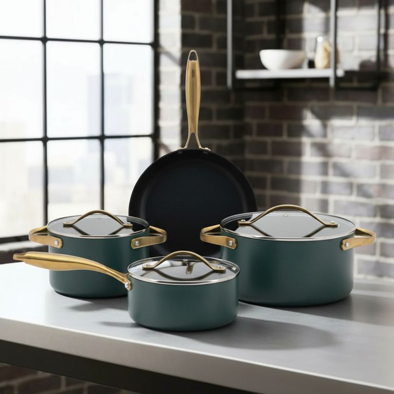 WURDEN Batería De Cocina 7 Piezas Cerámica Verde Premium