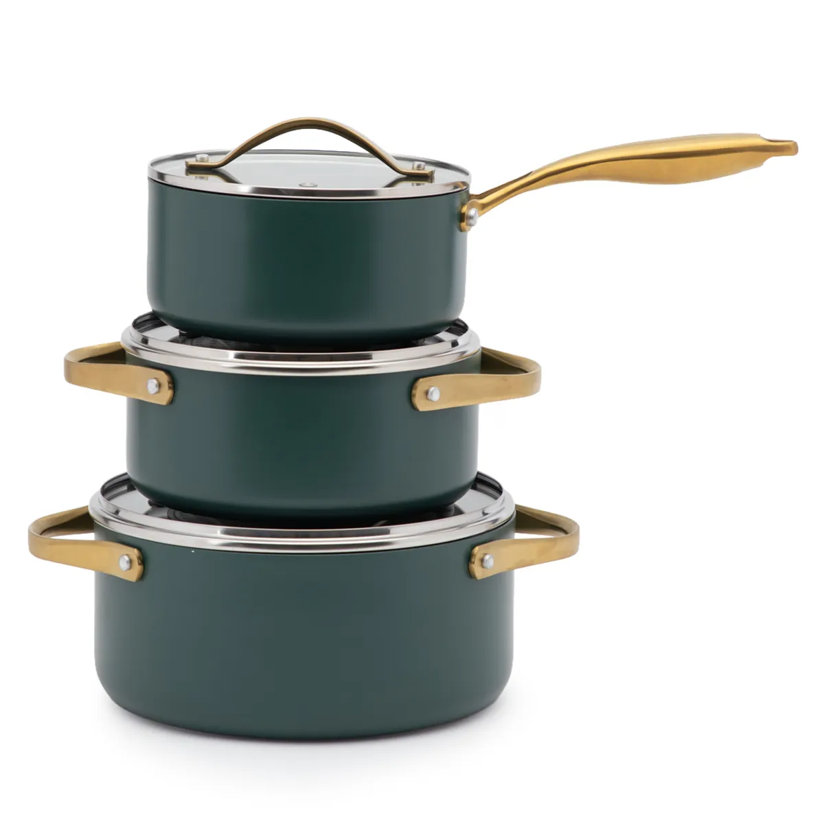 WURDEN - Batería De Cocina 7 Piezas Cerámica Verde Premium Wurden