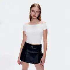 SYBILLA - Falda Short Cuero Effect Mujer