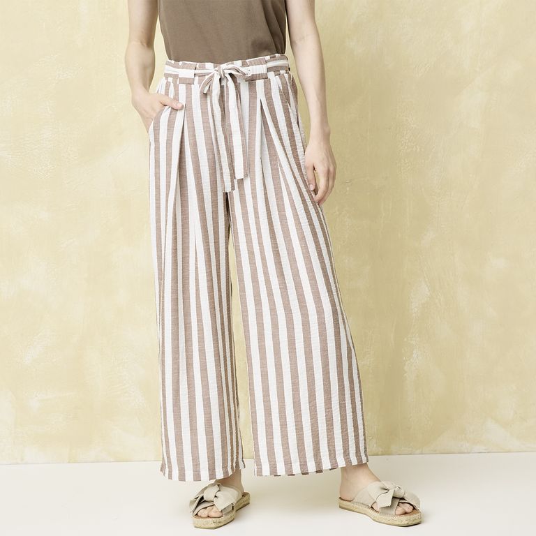 Pantalón Rayas Classic Fit Tiro Alto Mujer