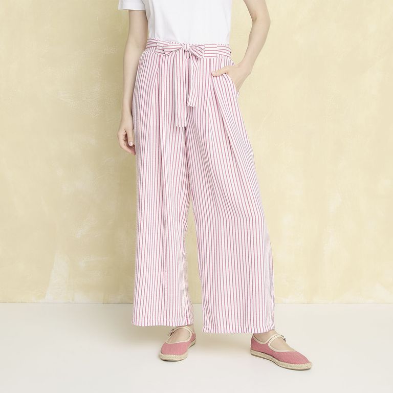 Pantalón Rayas Classic Fit Tiro Alto Mujer