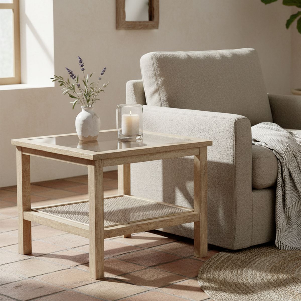 ROBERTA ALLEN - Mesa Lateral Bali Vidrio Rattan Roberta Allen