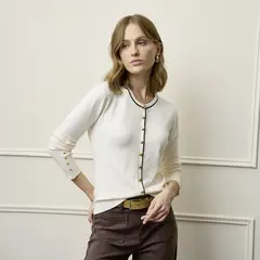 BASEMENT - Chaleco Manga Larga Mujer Cuello Redondo Liso