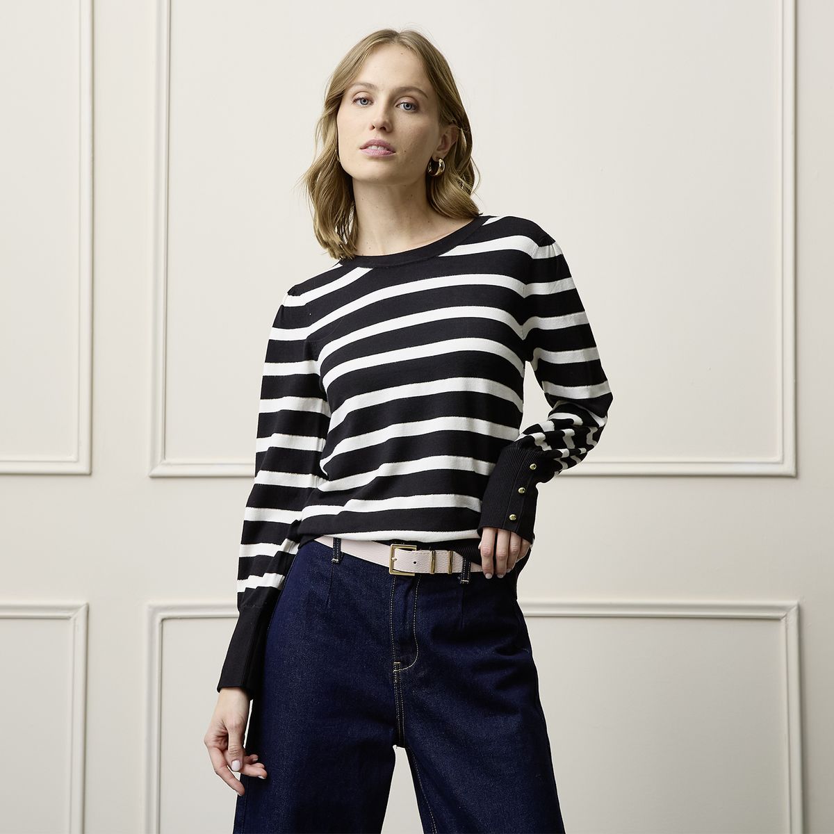 BASEMENT - Sweater Basement Rayas Manga Larga Mujer Viscosa