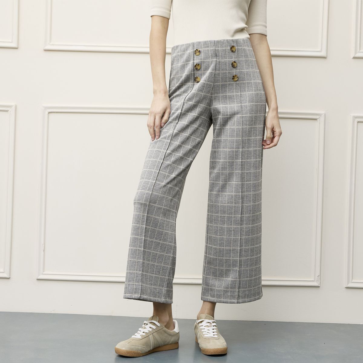 BASEMENT - Pantalón Wide Leg Tiro Alto Mujer Basement