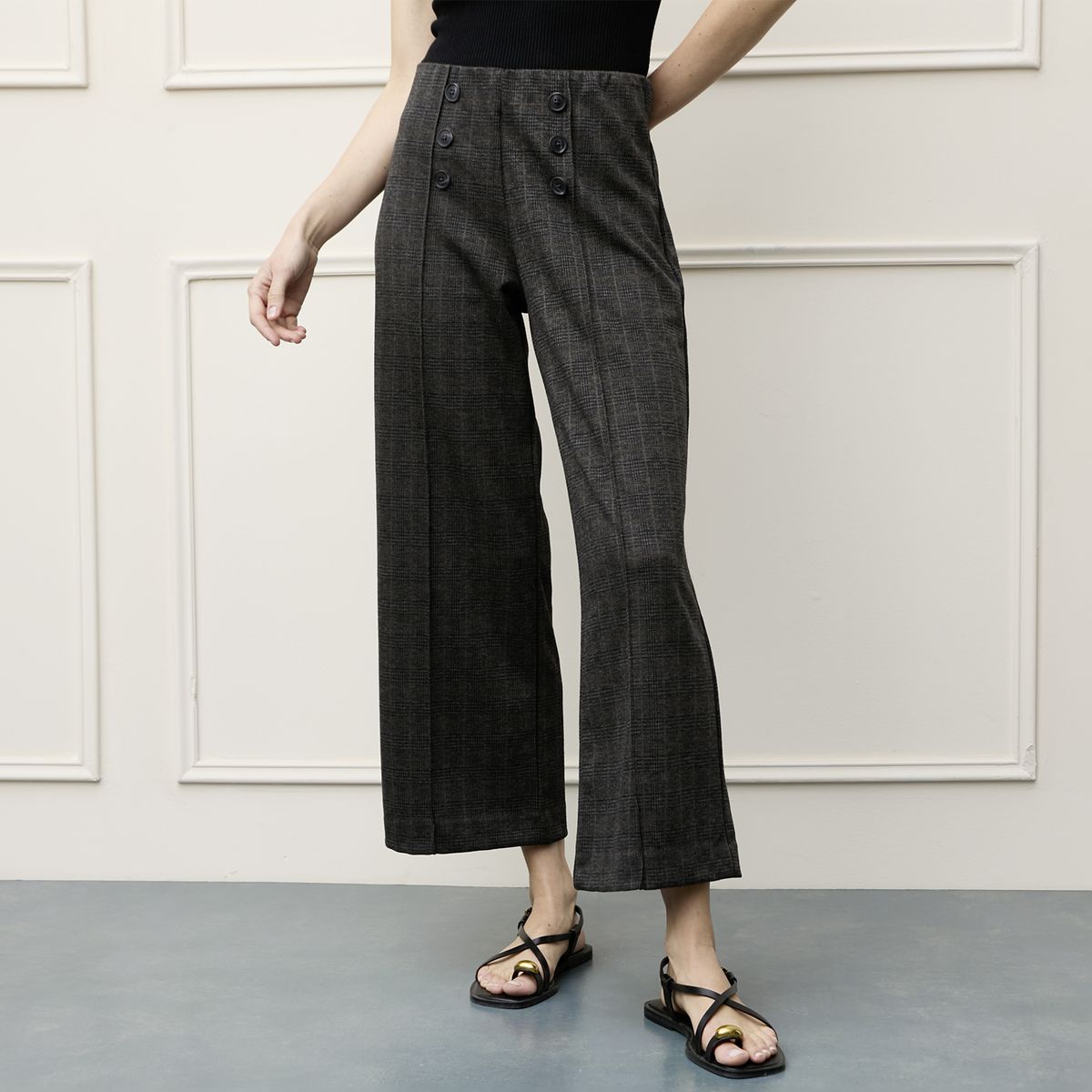 BASEMENT - Pantalón Wide Leg Tiro Alto Mujer Basement