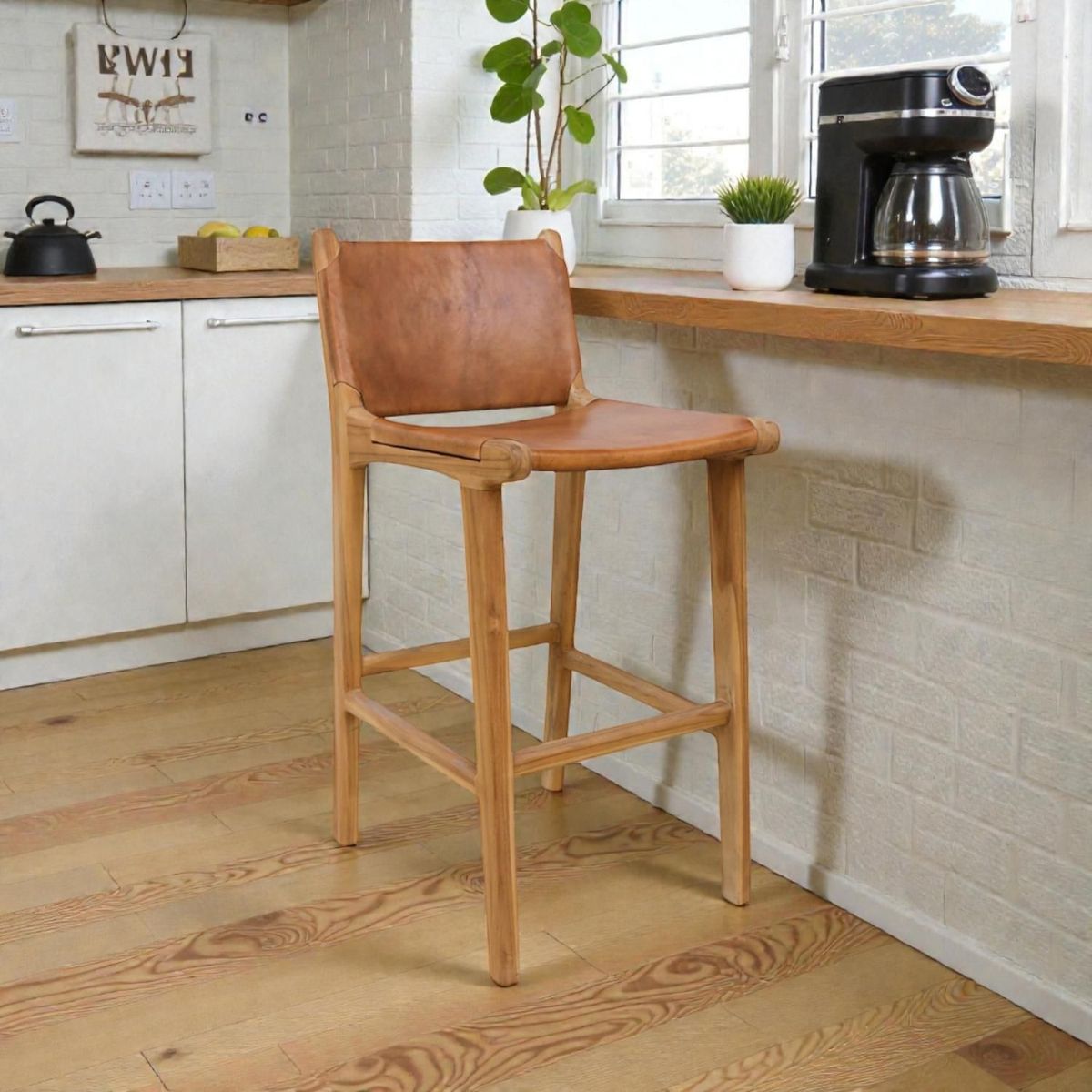 BASEMENT HOME - Silla De Bar Grand Mindi Cuero Caramelo Basement Home