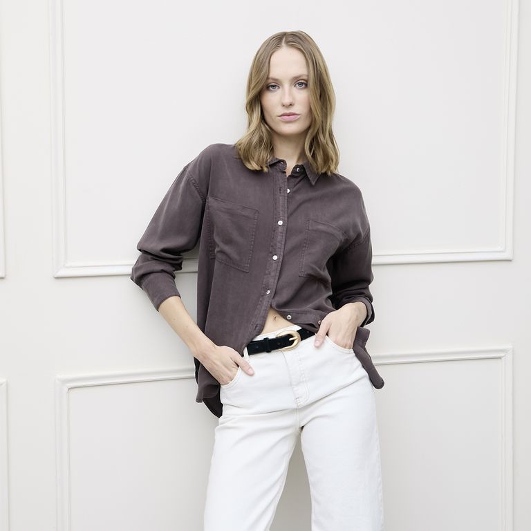 Blusa Camisera Manga Larga Tencel Mujer