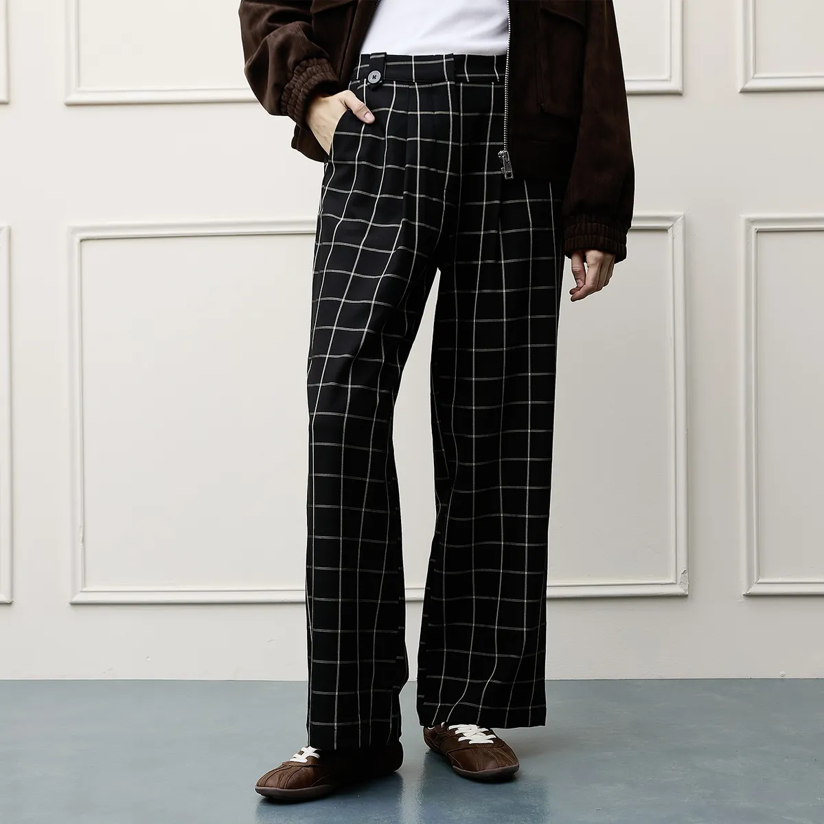BASEMENT - Pantalón Wide Leg Tiro Alto Mujer Basement