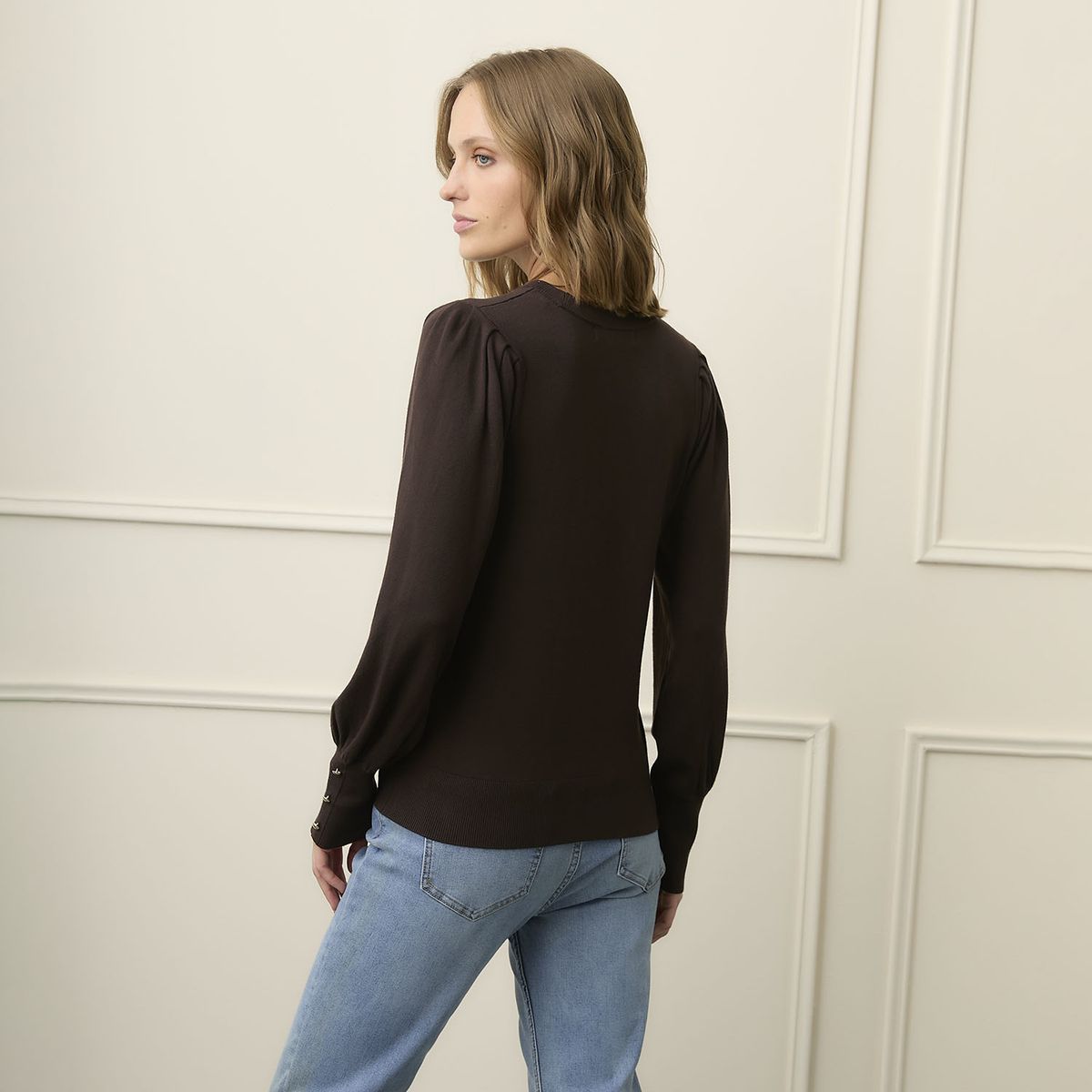 BASEMENT - Sweater Manga Larga Basement Mujer Con Botones En Puño