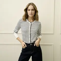 BASEMENT - Chaleco Rayado Manga Larga Mujer