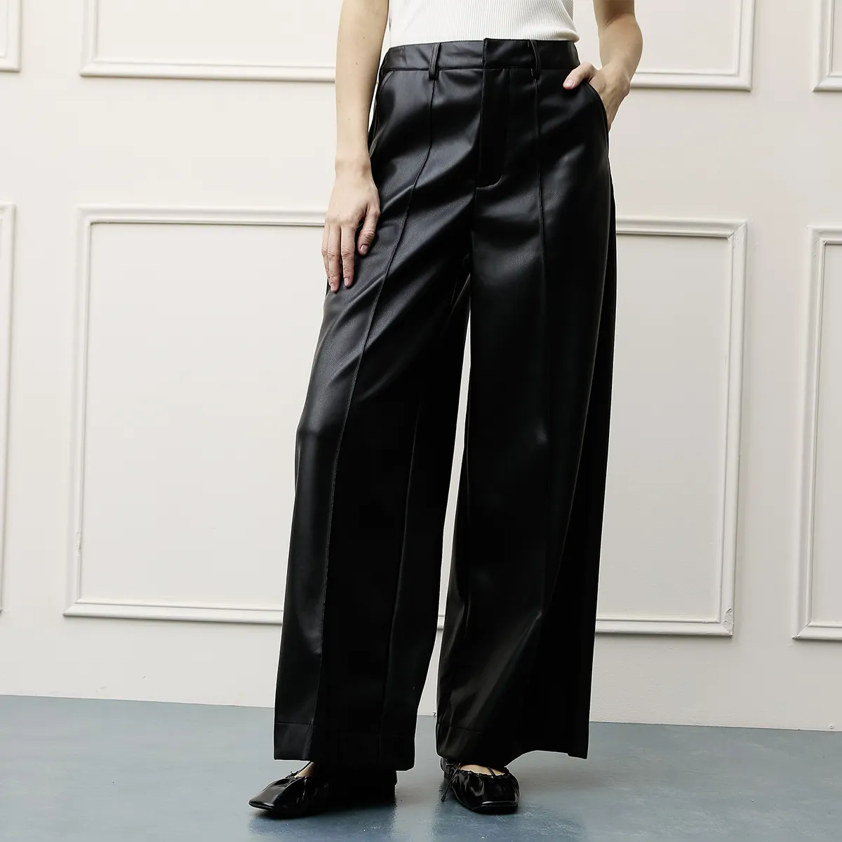 BASEMENT - Pantalón Wide Leg Tiro Alto Mujer Basement