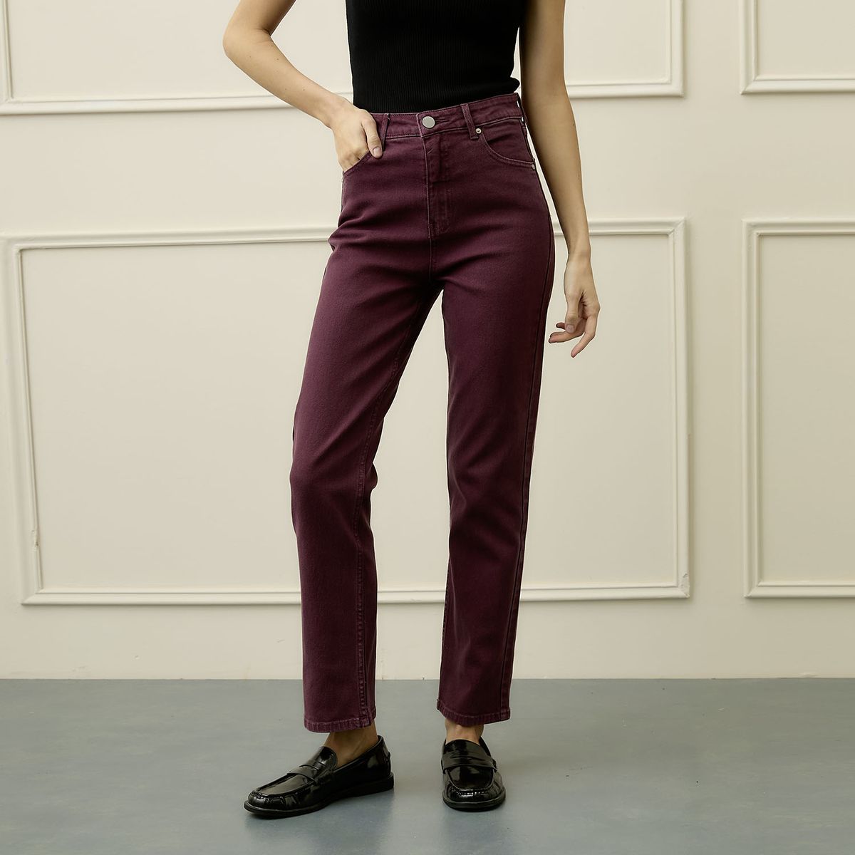 BASEMENT - Jeans Straight Tiro Alto Mujer Basement