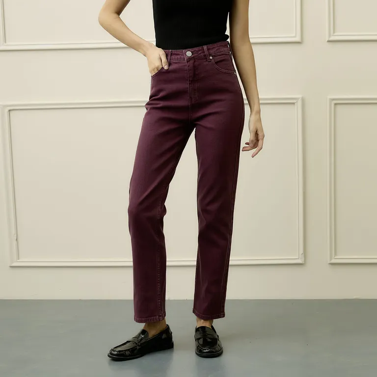 Jeans Straight Tiro Alto Mujer