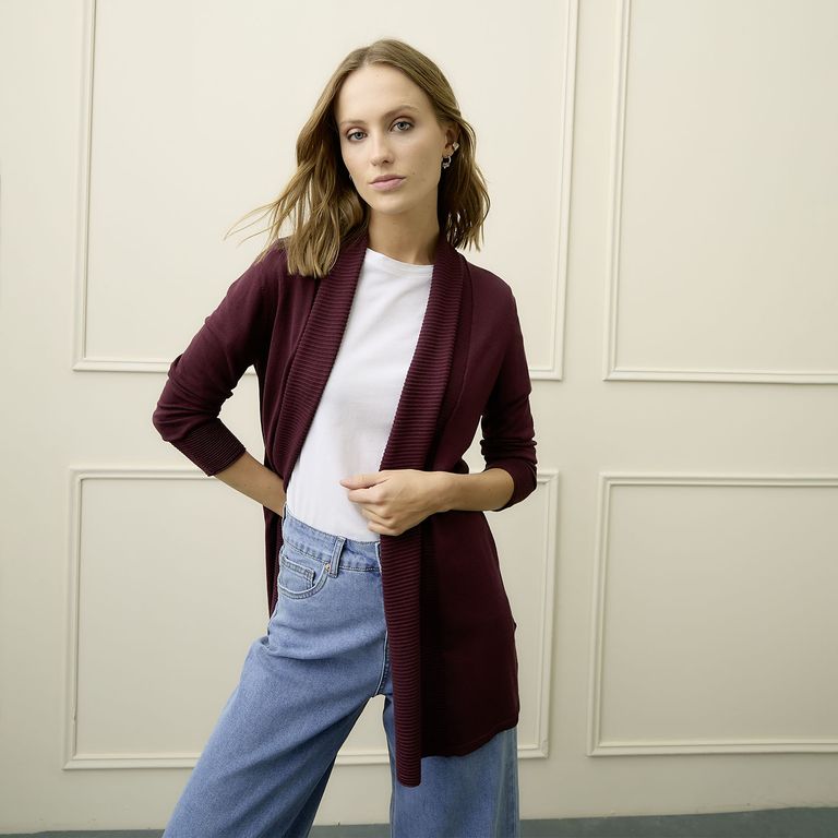 Chaleco Manga Larga Mujer Diseño Liso Casual