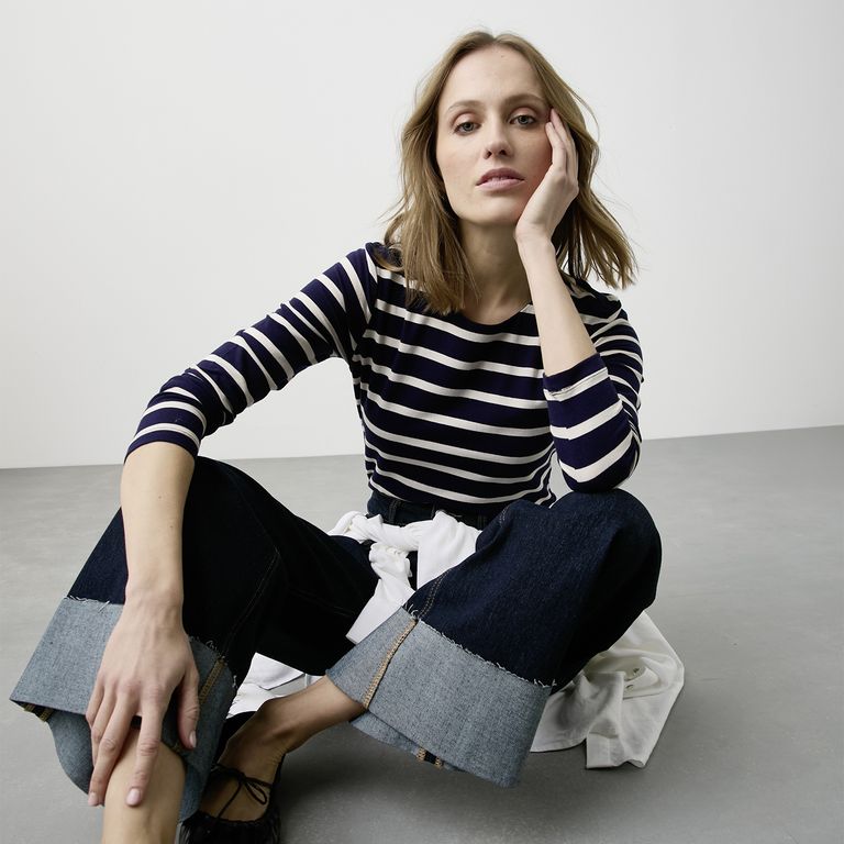 Polera Rayas Manga Larga Algodón Mujer