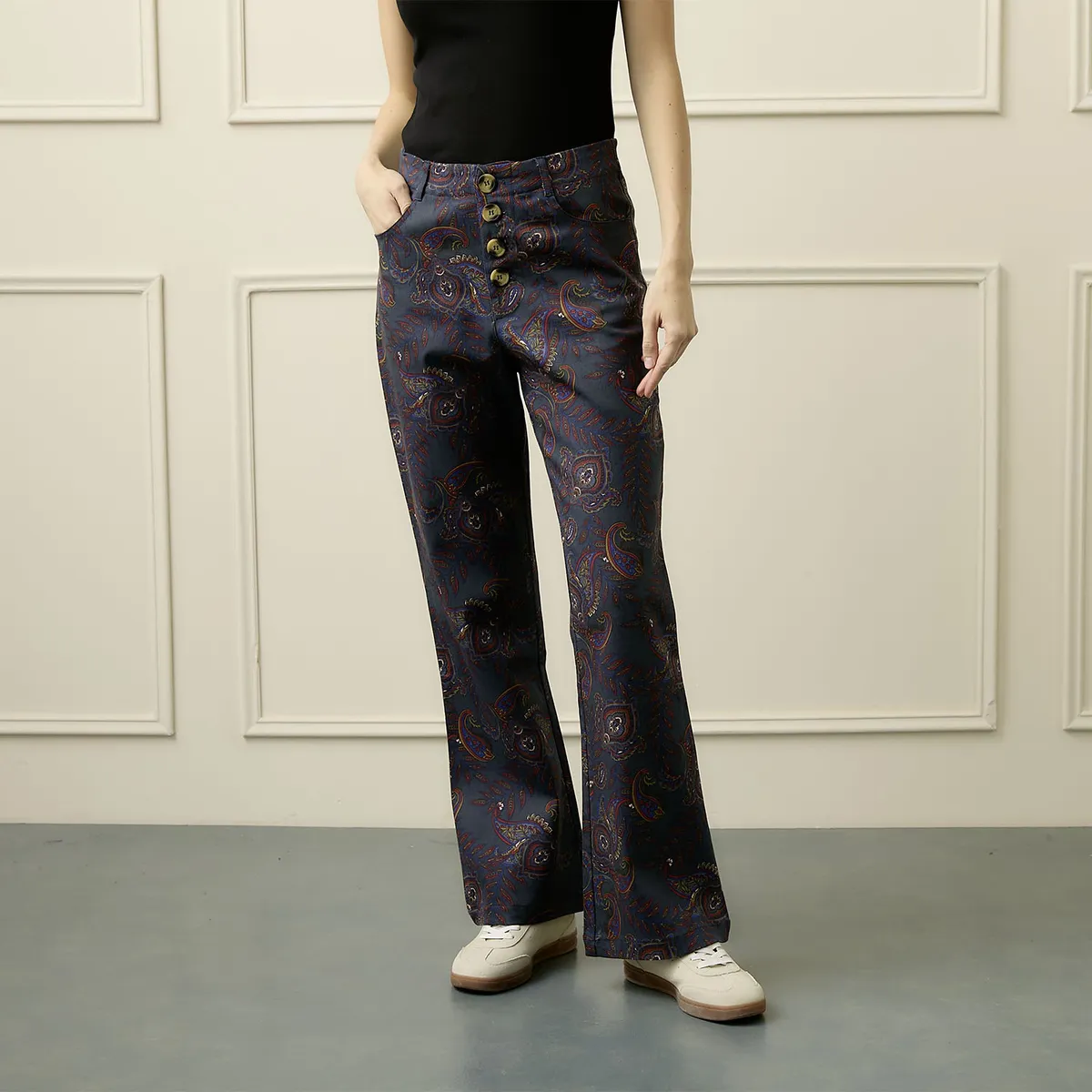 BASEMENT - Pantalón Wide Leg Tiro Alto Mujer Basement