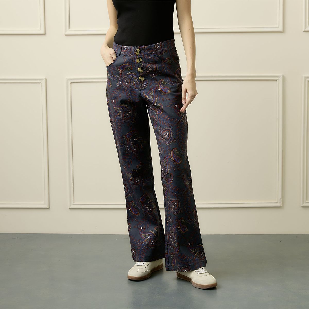 BASEMENT - Pantalón Wide Leg Tiro Alto Mujer Basement