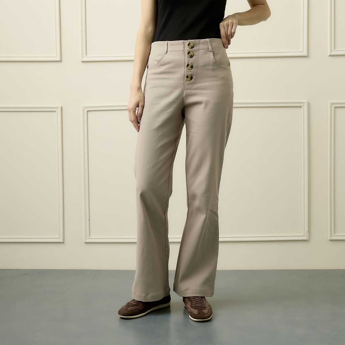 BASEMENT - Pantalón Wide Leg Tiro Alto Mujer Basement